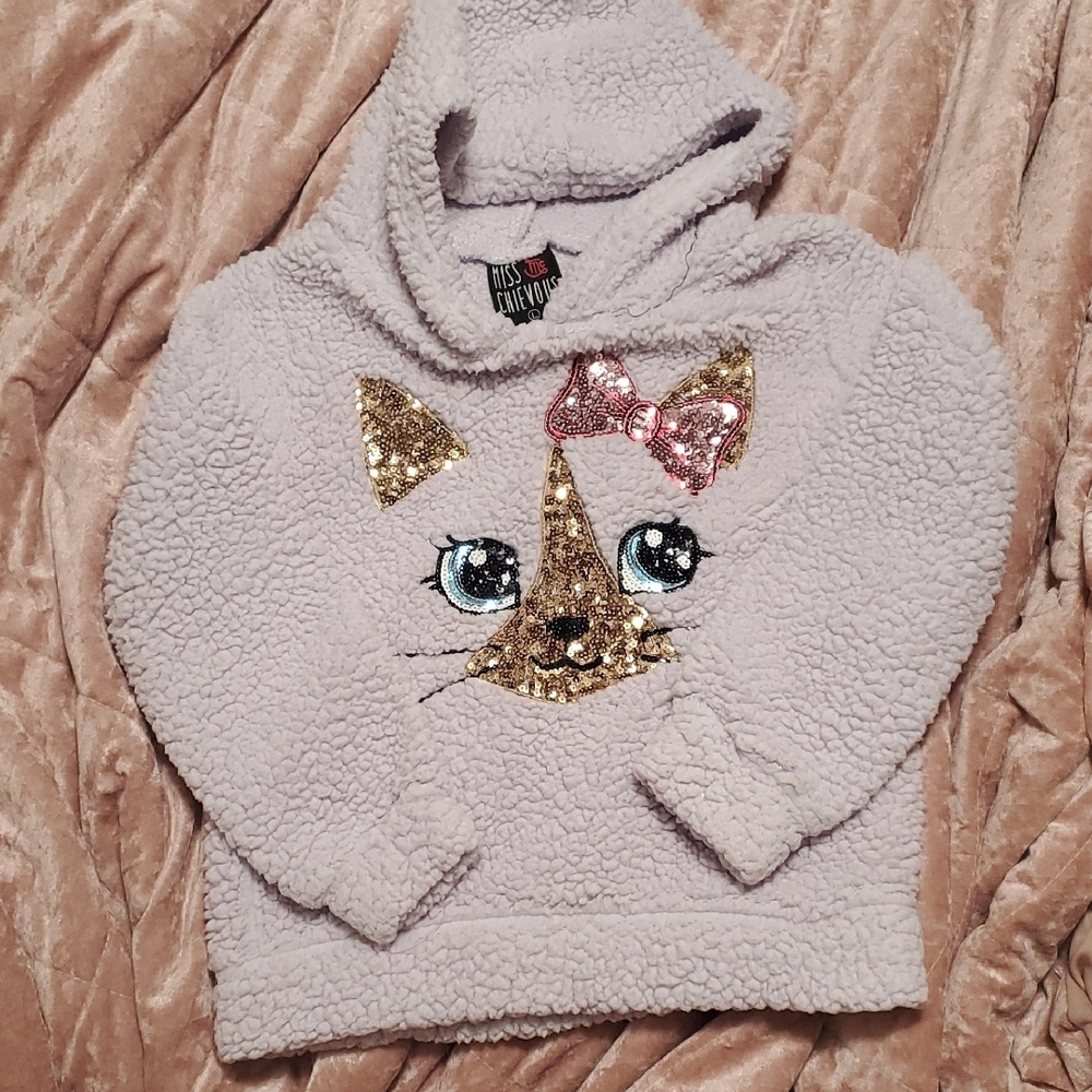 Soft Fuzzy Kitty Sweater With Sequins For Girls L Hoodie